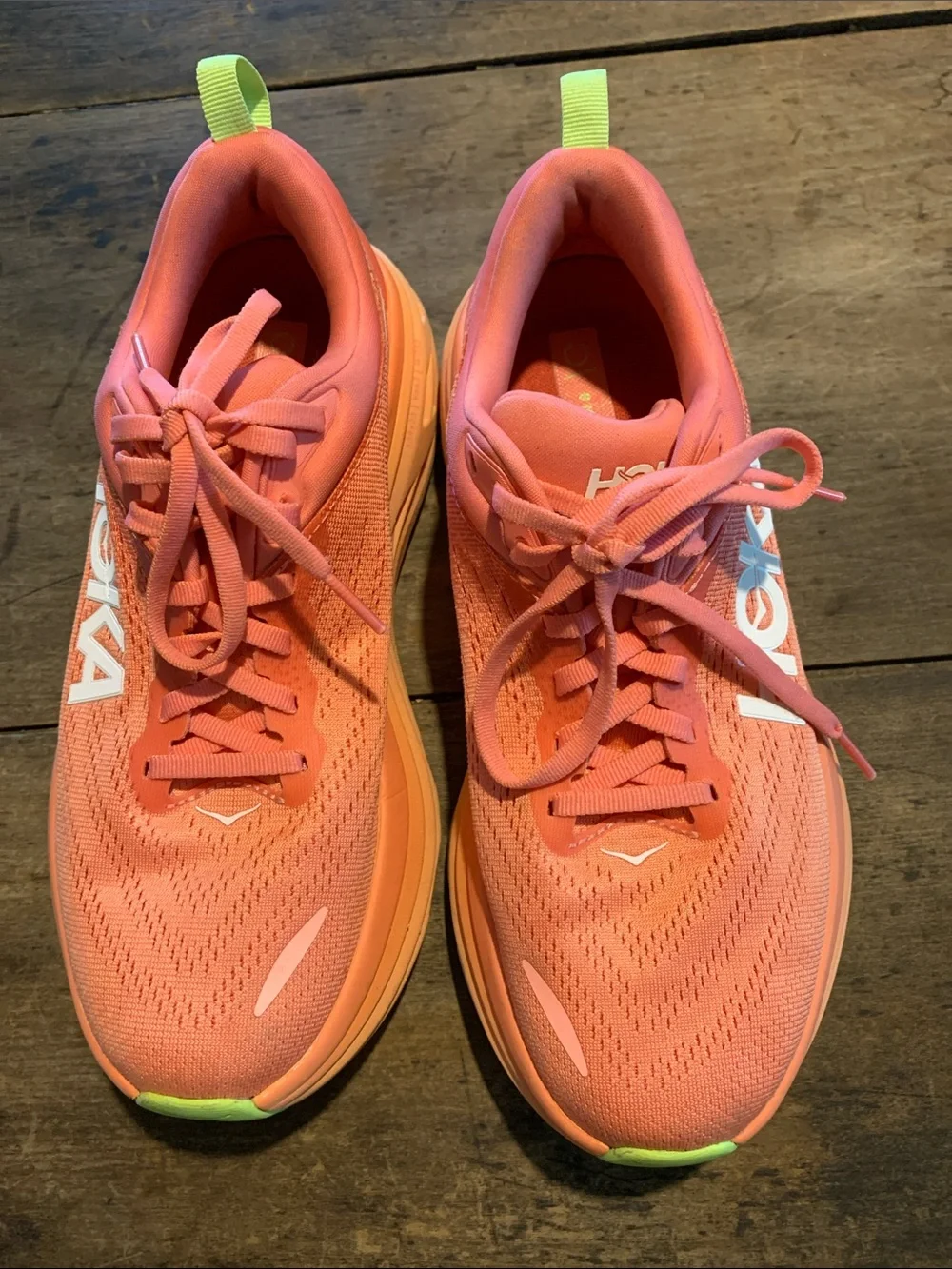 Like New Hoka Bondi 8 Coral/Papaya Running Shoes - Picture 4 of 11